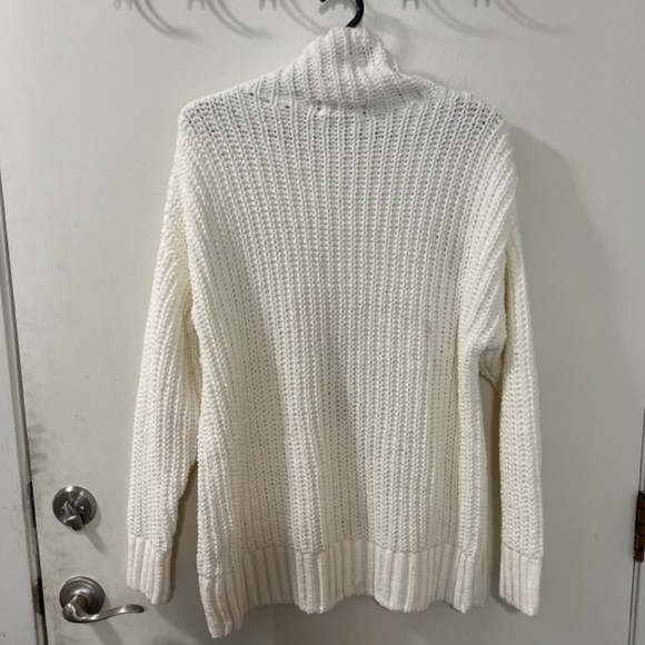 PINK Womens White Mock Neck White Ribbed Hem Open Knit Oversized Sweater Size XS - Picture 4 of 9